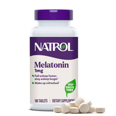Natrol Melatonina 1 mg: botella de tabletas para la rutina nocturna.