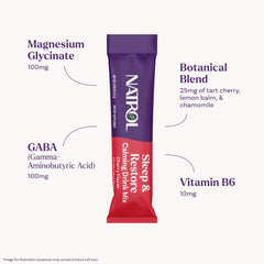 Natrol Sleep and Restore glass of water with prepared magnesium drink to unwind.