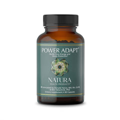 Natura Health Products Power Adapt bottle front showing compact energy support for daily use.