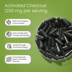 NaturaLife Labs activated charcoal bottle side view highlighting 1,200 mg per serving