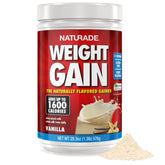 Naturade Weight Gain Vanilla tub with high-calorie nutrition for active lifestyles.