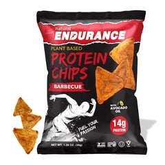 Natural Endurance Barbecue Chips bag shown for on-the-go high-protein snacking.