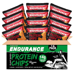 Natural Endurance Barbecue Chips packaging emphasizing gluten-free, plant-based ingredients.