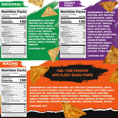 Natural Endurance Protein Chips Nacho bag closeup, plant-based crunch for workouts.