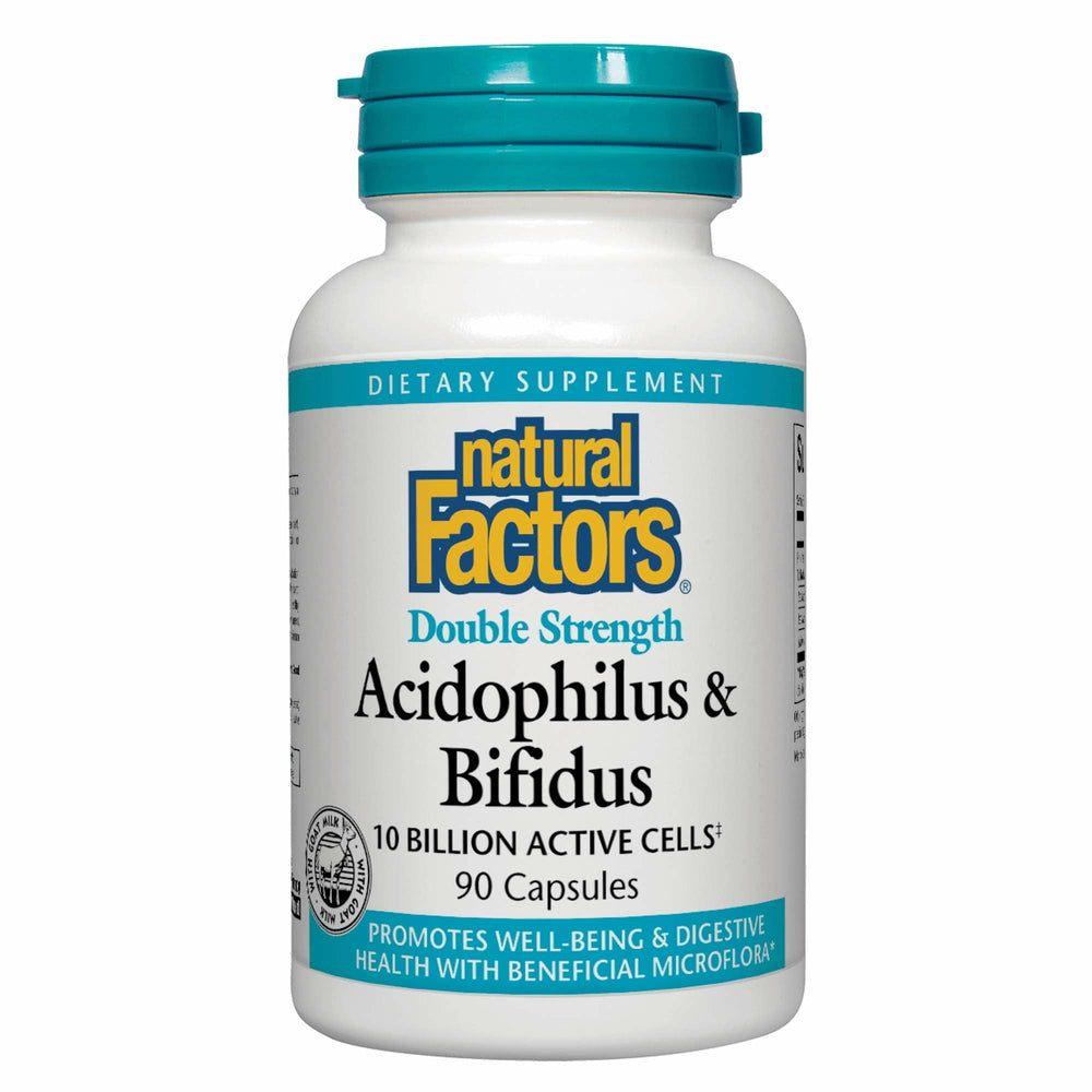 Natural Factors Acidophilus & Bifidus bottle showing probiotic blend for daily support