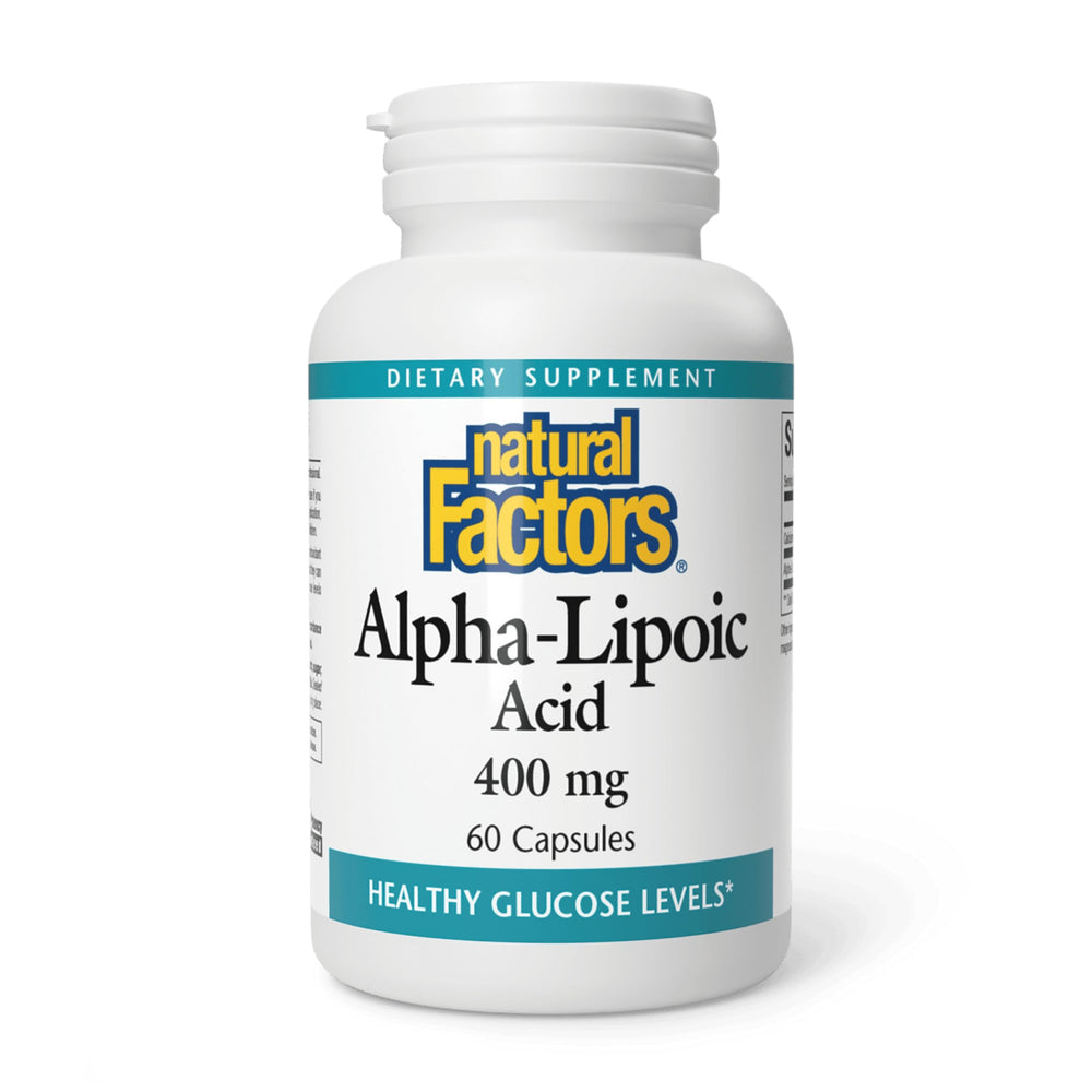 Natural Factors Alpha-Lipoic Acid 400 mg bottle showing product packaging and label.
