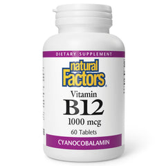 Natural Factors Vitamin B12 Cyanocobalamin 1000 mcg tablets front view showing the packaging.