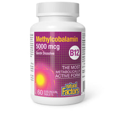 Vegetarian symbol on Natural Factors B12 packaging indicating plant-based source.