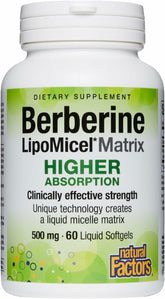 Natural Factors Berberine Lipomicel bottle front for gluten-free daily metabolic support.