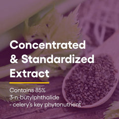 Close-up of Natural Factors Celery Seed label showing standardized potency.