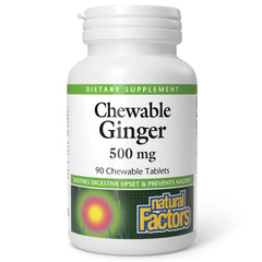 Natural Factors chewable ginger 500mg bottle showing convenient digestive support.
