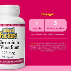 Natural Factors Chromium & Vanadium label emphasizing key minerals.