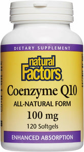 Natural Factors CoQ10 bottle front with high-absorption formula for daily energy support