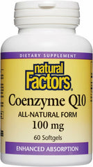 Natural Factors CoQ10 softgels bottle showing 60 servings for antioxidant support and energy