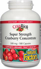 Natural Factors CranRich bottle front view highlighting antioxidant cranberry concentrate.