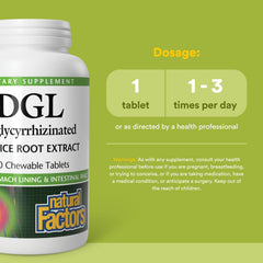 Natural Factors DGL Chewable tablets closeup showing chewable form before meals