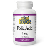 Natural Factors folic acid 180 tablets label showing daily B vitamin support