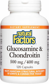 Natural Factors Glucosamine & Chondroitin bottle pour supports joint health and mobility.