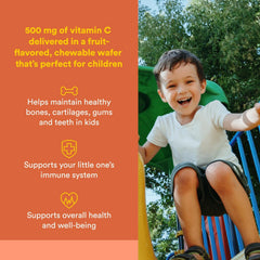 Natural Factors Kids Vitamin C chewable bottle with 500 mg per wafer for bone and tooth health