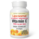 Natural Factors Liposomal Vitamin C 60 Softgels bottle highlights high absorption and gentle digestion.