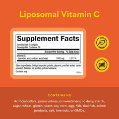 Natural Factors Liposomal Vitamin C 60 Softgels pouring image suggests easy daily use.
