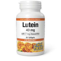 Natural Factors Lutein 40 mg bottle front shows a clean label for eye health support.