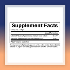 Natural Factors Lutein 40 mg bottle side highlights ingredients and zeaxanthin synergy.