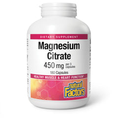 Natural Factors Magnesium Citrate bottle label highlights non-GMO and allergen-free formulation