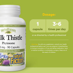 Label of Natural Factors Milk Thistle Phytosome highlighting organic, non-GMO quality.