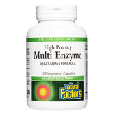 Natural Factors Multi Enzyme bottle front label highlighting vegan blend for digestion support.