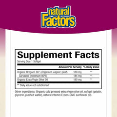 Natural Factors Oil of Oregano softgels pack for convenient daily dosing.