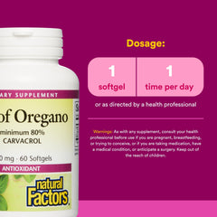 Natural Factors Oil of Oregano softgels arranged for convenient supplementation