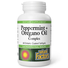 Natural Factors Peppermint & Oregano Oil Complex bottle for digestive support.