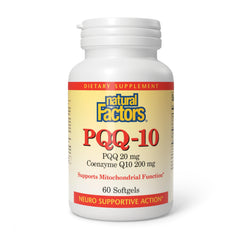 Natural Factors PQQ-10 softgels bottle front showing label for antioxidant support