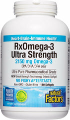 Natural Factors RxOmega-3 Ultra Strength bottle front for heart and brain support