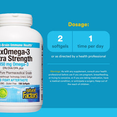 Side view of Natural Factors RxOmega-3 Ultra Strength bottle on a clean surface