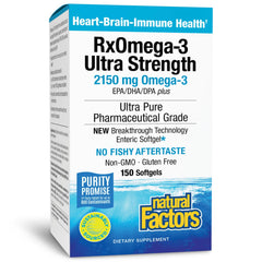 Close-up of Natural Factors RxOmega-3 Ultra Strength softgels for daily EPA and DHA