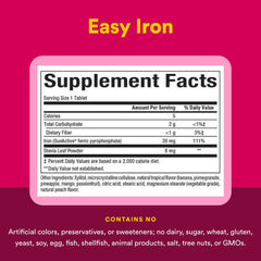 Natural Factors Easy Iron chewable is vegetarian, gluten- and soy-free.