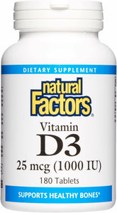 Natural Factors Vitamin D3 1000 IU bottle for daily bone support.