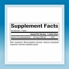 Closeup of Natural Factors Vitamin D3 tablets for easy daily intake.