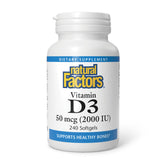 Natural Factors Vitamin D3 2000 IU soft gels bottle closeup for bone support