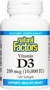 Natural Factors Vitamin D3 bottle front view supports daily bone and immune wellness