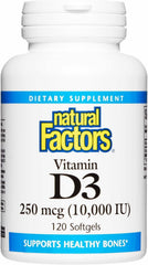 Natural Factors Vitamin D3 bottle front view supports daily bone and immune wellness