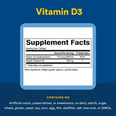 Open bottle of Natural Factors Vitamin D3 showing softgels ready for daily use.