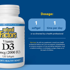 Natural Factors Vitamin D3 with organic flaxseed oil enhances absorption