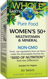 Natural Factors Whole Earth & Sea Women's 50+ multivitamin bottle front for daily support.