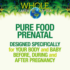 Natural Factors Whole Earth and Sea Women's Prenatal tablets closeup, easy-to-take daily capsules.