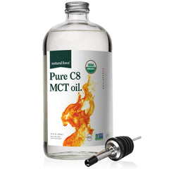 Natural Force Organic Pure C8 MCT Oil bottle shown for keto-friendly energy and convenience.