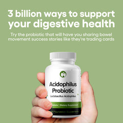 Natural Foundation Lactobacillus Acidophilus capsules on label, suggesting daily gut support.