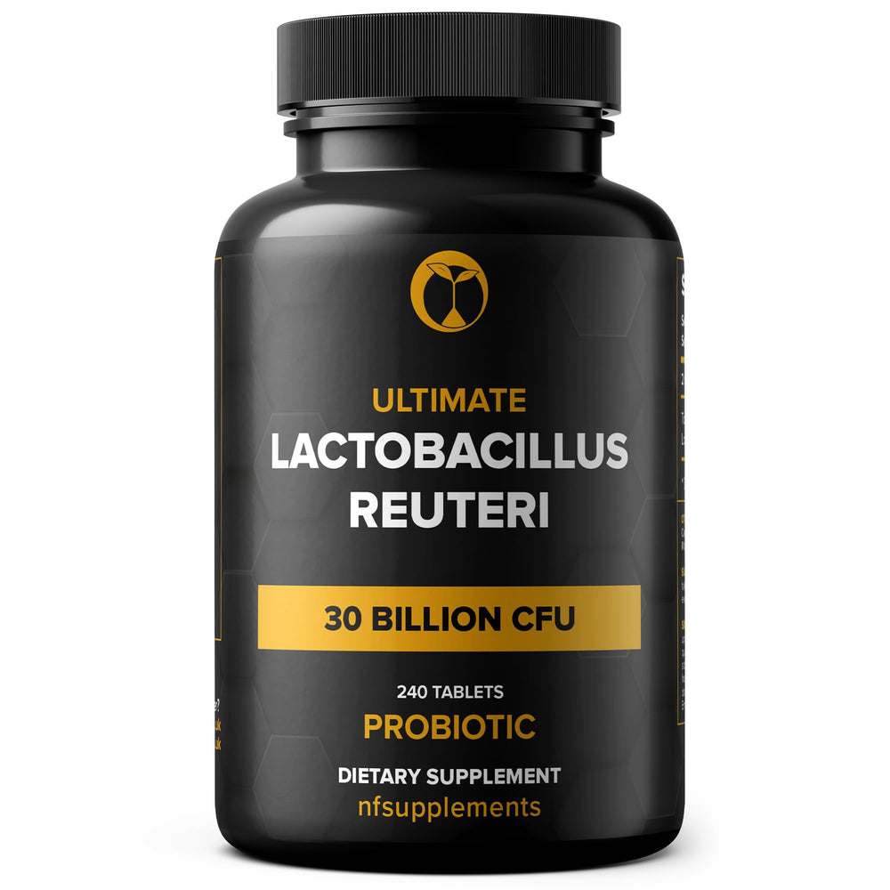 Natural Foundation Lactobacillus Reuteri bottle front showing probiotic strength for digestive support